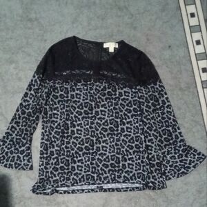 Michael Kors Animal Print Ruffled Blouse in Black and Gray